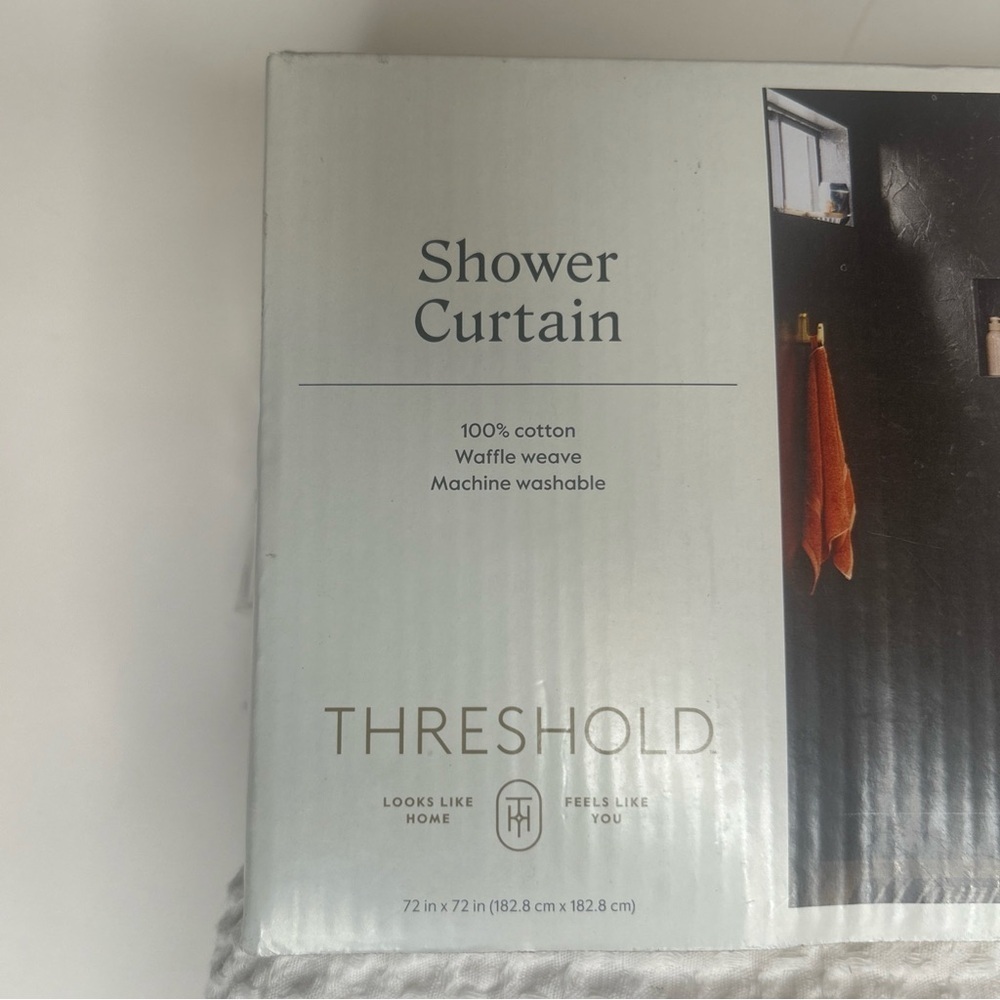 Oversized Relaxed Waffle Weave Shower Curtain Ivory- Threshold - Picture 7 of 10